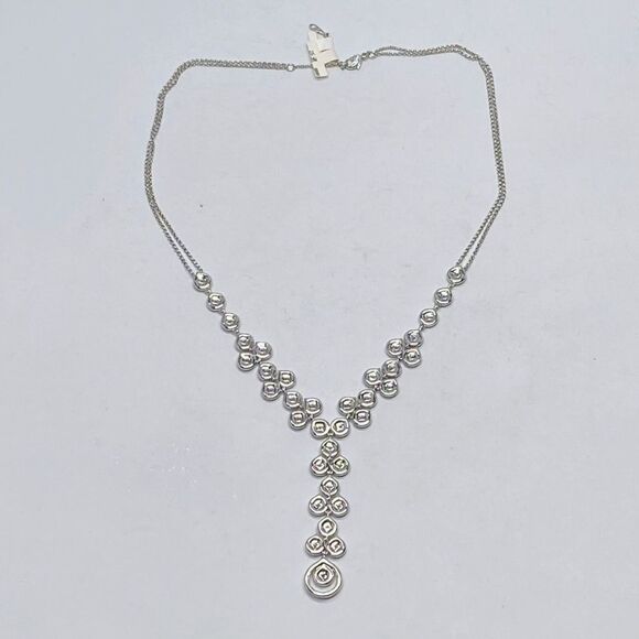 Y-drop crystal-dusted double chain necklace - Picture 3 of 15